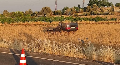 Takla atan araçtan hafif yaralı kurtuldu