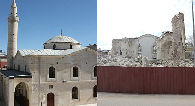 Depremde yıkılan Adıyaman'daki tarihi Ulu Camii'nin öncesi ve sonrası